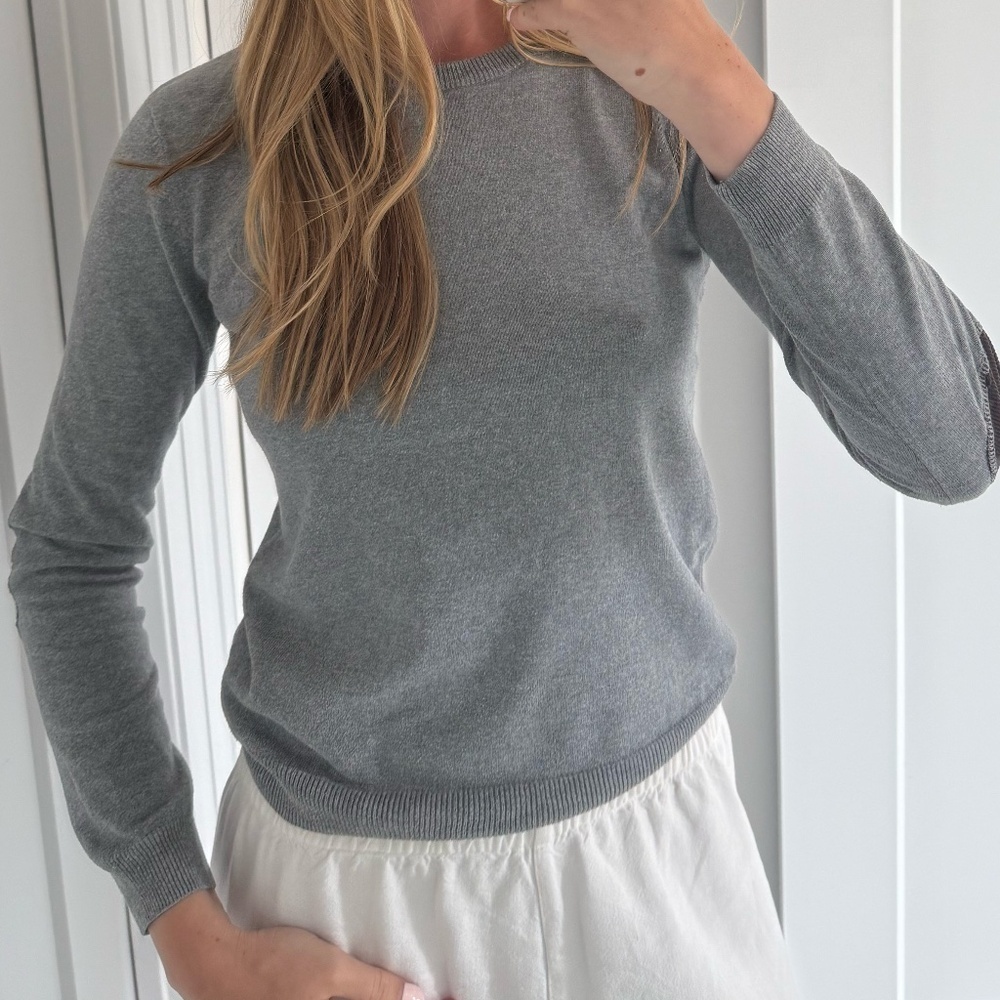 Grey Long Sleeve Sweater Top with Elbow Detail